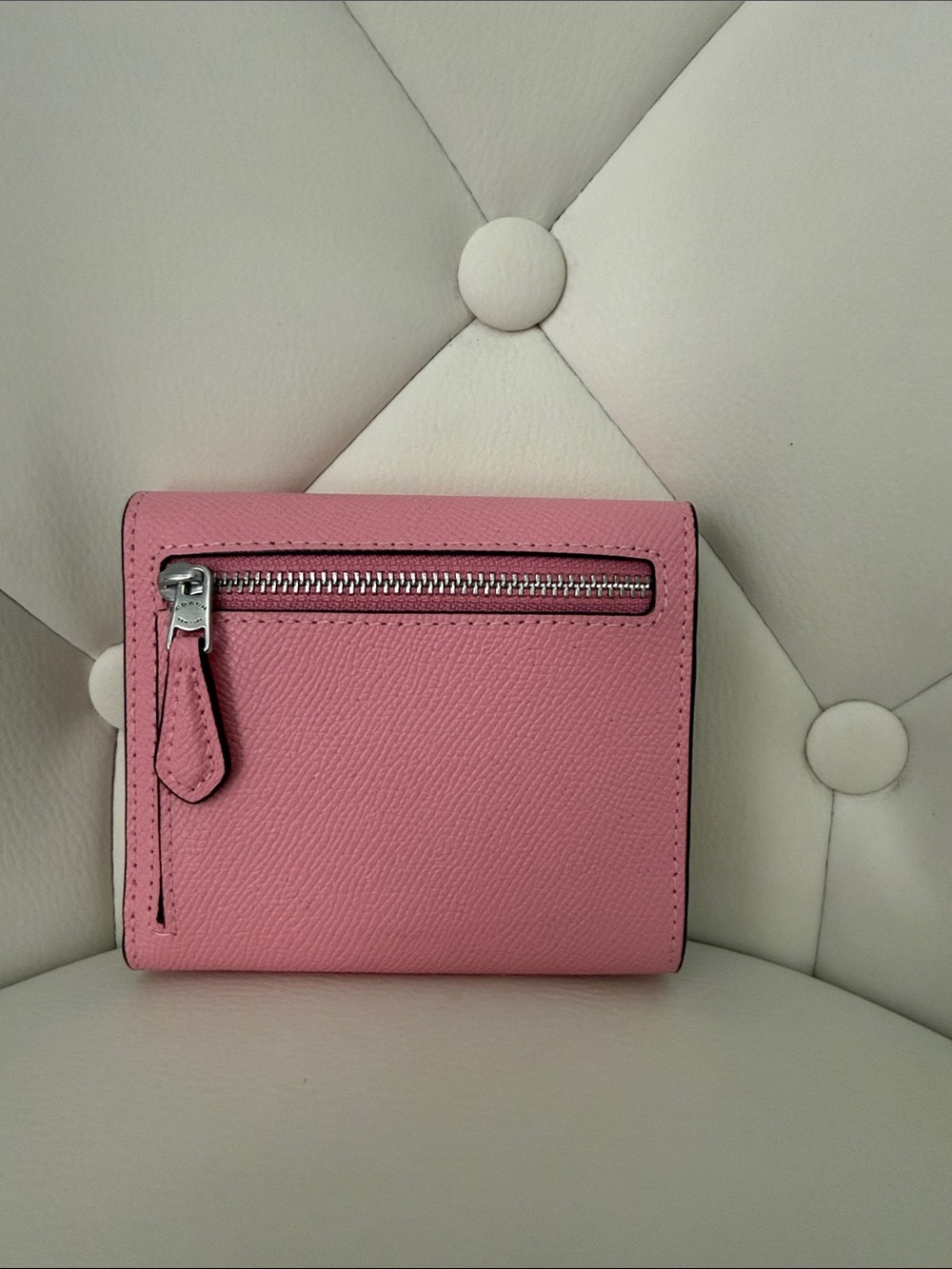 Coach Cross Wyn Grain Leather Small Wallet Flower Pink Silver Accents - Picture 6 of 16